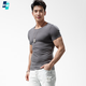 軒峻男士緊身T恤短袖修身健身半袖棉夏季圓領(lǐng)運動(dòng)彈力打底衫收緊袖口 深灰色 XL --140斤左右