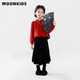 moonkids女童毛衣新中式盤(pán)扣針織衫秋冬新款兒童年服上衣圣誕冬裝女孩紅色 兩件套【19722紅色毛衣+4381黑色絲絨長(cháng)裙】 100 cm