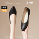 ZHR頭層牛皮單鞋女職場(chǎng)通勤粗跟淺口白領(lǐng)氣質(zhì)女鞋 S662 尊貴黑  37 