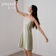 金三塔重磅真絲睡衣女100%桑蠶絲簡(jiǎn)約時(shí)尚可外穿帶胸墊真絲吊帶裙睡裙 牛油果綠（不帶胸墊）19姆米重磅 L