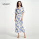 Laurèl【桑蠶絲】勞芮25春新款花朵長裙裹身式連衣裙LWD361Y06500 紫花卉 S