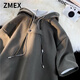 ZMEX新品短袖男衛(wèi)衣夏秋潮牌連帽衛(wèi)衣男款美式復古潮流七分袖沖鋒衣 灰色 [款] XL