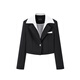 太平鳥(niǎo)女裝西裝春季假兩件外套質(zhì)感撞色學(xué)院風(fēng)女 黑色 M