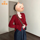 派吉鯊紅色立體花朵針織衫上衣女秋冬季感內(nèi)搭打底毛衣開衫兩件套裝 【紅色】【深秋初冬穿搭2024新款 S 40/45kg
