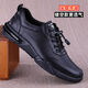 青足鳥(niǎo)2025男鞋頭層牛皮原單運動(dòng)皮鞋男夏季透氣薄款打孔鏤空男士休閑鞋 黑色 3329 39