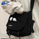 回力（Warrior）斜挎包男潮流大容量小背包女原宿風(fēng)大學(xué)生上課復古工裝單肩郵差包 黑色【白熊貓掛件】