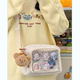 睿昂二次元透明斜挎包日系學院風手機小包包女小食量吧唧扎板痛包娃包 白色 帶五枚徽章+小熊零錢包