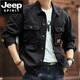 JEEP SPIRIT吉普美式重磅復古牛仔外套男士春秋新款寬松硬漢獵裝工裝夾克男 黑色 XL 適合140-160斤