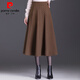 皮爾卡丹（pierre cardin）毛呢a字裙半身裙長(cháng)裙春秋冬季2025新款百褶裙顯瘦洋氣大擺裙子女 咖色 松緊腰 XL 建議117-127斤