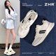 ZHR厚底女鞋新款百搭學(xué)生運(yùn)動(dòng)鞋女輕便跑步撞色休閑鞋 IF12 米黑 37