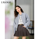 LAGOGO淺藍立領(lǐng)短外套女拉谷谷2025年春新款甜酷運動(dòng)風(fēng)全棉夾克衫 淺藍色 S