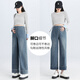婧麒（JOYNCLEON）孕婦牛仔褲春秋款外穿無(wú)托腹闊腿褲2025新款大碼直筒褲孕婦裝 復古蘭【褲腳可卷邊款】 XL