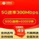 中國聯(lián)通5G大流量卡手機卡無(wú)線(xiàn)上網(wǎng)WIFI卡電話(huà)卡手表卡商旅卡全國通用5G高速卡 49元包90G+600分鐘，5G速率300Mbps