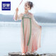 羅蒙女童漢服新中式中秋款兒童明制中國(guó)風(fēng)連衣裙演出服 桃色襦裙 160