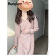 RUIQIUER粉色連帽長袖連衣裙女春秋季新款女裝針織衛(wèi)衣韓系長袖中長裙子 粉色 S