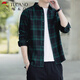 啄木鳥(niǎo)長(cháng)袖襯衫男春秋季外套男士休閑上衣服男裝青年潮流百搭格子襯衣男 CS1919墨綠格 XL