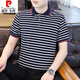 皮爾卡丹POLO衫男士夏季短袖修身條紋上衣服休閑商務(wù)半袖舒適透氣上衣男裝 藍色 XL