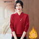 Mrdiane wei保暖加絨毛衣女針織衫一體絨加厚打底衫女上衣 紅色 均碼 