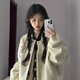 衣然呈品美式oversize毛呢外套女春秋新款設(shè)計(jì)感小眾韓系百搭短款棒球服女 灰色 【顏色偏灰，介意勿拍】 M 【建議105-120斤】