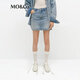 MO&Co.牛仔短裙2025春新品重工鉆飾彩繪藝術(shù)洗褪做舊棉質(zhì)MBE1SKT040 牛仔藍色 L