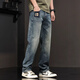 后探美式潮牌直筒牛仔褲男秋季2025新款休閑男褲高街復古個(gè)性化長(cháng)褲子 藍色 32 （135-145斤）