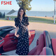 FSHE2025新款黑色v領(lǐng)碎花連衣裙女夏法式輕熟風(fēng)泡泡袖顯瘦中長(zhǎng)款裙子 黑色_(碎花連衣裙) 3XL _(建議152-170斤)