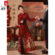 皮爾卡丹新中式馬面裙套裝訂婚結(jié)婚禮服敬酒服大d碼2025新娘國風漢服兩件 紅色上衣+馬面裙兩件套 3XL 【建議160-180斤】