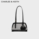 CHARLES&KEITH帆布拼接掛飾腋下包枕頭包生日禮物七夕禮物CK2-30782521-1 Black黑色 中包
