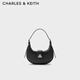 CHARLES&KEITH三角扣新月包腋下包單肩包包女包女友生日七夕禮物CK2-50271205 Noir黑色 S