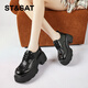 星期六真皮樂(lè )福鞋女2025秋冬新款復古英倫風(fēng)厚底加絨單鞋時(shí)尚舒適小皮鞋 黑色 36