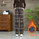 啄木鳥(niǎo)加絨闊腿格子褲女2025秋冬新款高腰顯瘦加厚直筒休閑格紋褲子 咖色直筒加絨 M