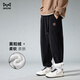 貓人（MiiOW）冬季褲子男寬松運動(dòng)男士免燙休閑褲加絨加厚保暖男生束腳前衛長(cháng)褲 2395-黑色 3XL