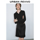UR秋冬新款女裝休閑紐扣式插肩袖連帽長(cháng)袖T恤UYY440056 黑色 M
