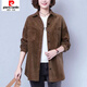 皮爾卡丹（pierre cardin）燈芯絨襯衫女百搭寬松春秋新款休閑中長(cháng)款媽媽上衣外穿薄外套 咖啡色 建議115-125斤 XL
