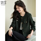 她享休閑外套女秋冬短款毛呢外套小香風(fēng)氣質(zhì)百搭上衣開(kāi)衫 T143U2015 橄欖綠 L