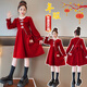 OEHE女童加絨加厚年服連衣裙冬款兒童新年公主裙中大童女孩喜慶裙子 紅色加絨 160