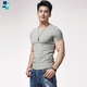 軒峻男士緊身T恤短袖修身健身半袖棉夏季圓領(lǐng)運動(dòng)彈力打底衫收緊袖口 花灰色 XL --140斤左右