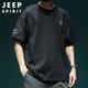 JEEP SPIRIT吉普笑臉刺繡短袖t恤男士夏季寬松大碼半袖休閑體恤 黑色 L