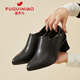 富貴鳥(niǎo)真皮踝靴女鞋高跟鞋氣質(zhì)皮鞋子女粗跟單鞋尖頭中年媽媽鞋女款短靴 黑色 6cm FN0245/1708 37