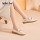 Walker Shop奧卡索女鞋牛皮厚底休閑豆豆鞋女時(shí)尚百搭舒適平底樂(lè )福鞋女單鞋子 V151019米色 35