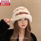 槿城兔毛針織毛絨帽女秋冬季毛茸茸虎頭醒獅漁夫帽可愛(ài)顯臉小毛線(xiàn)帽子 紅色M5659W 均碼