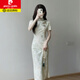 皮爾卡丹（pierre cardin）旗袍2025新款綠色改良年輕款少女連衣裙夏季新中式氣質(zhì)針織 薄荷綠 L