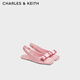 CHARLES&KEITH蝴蝶結(jié)緞面平底方頭涼鞋女鞋生日禮物CK1-71720086 Pink粉紅色 40