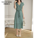 塔馳密司（touchmiss）輕奢法式高階優(yōu)雅碎花蠶絲連衣裙女夏季新款法式收腰茶歇裙女 綠色 M