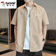 啄木鳥(niǎo)短袖襯衫男士夏季2026新款潮流休閑寬松冰絲襯衣痞帥半袖外套潮牌 S27卡其 XL