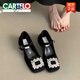 卡帝樂(lè)鱷魚(yú)（CARTELO）法式晚晚風(fēng)氣質(zhì)單鞋女淺口2025新款春夏黑色水鉆中跟粗跟瑪麗珍鞋 黑色 普通版 36