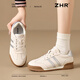 ZHR板鞋女鞋新品厚底圓頭復(fù)古撞色輕便透氣德訓(xùn)鞋休閑運(yùn)動(dòng)小白鞋女潮 米銀色 （AK203） 38