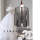 錦造JINZAO西服平駁領(lǐng)高定新郎結(jié)婚禮服套裝男修身正裝英倫西裝三件套 棕灰色三件套 2XL