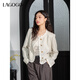 LAGOGO法式蕾絲木耳邊小香風(fēng)外套女拉谷谷2025年春新款小個(gè)子上衣 淺灰色 M