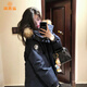 派吉鯊工裝派克棉服女2025冬季新款加厚美式情侶大毛領(lǐng)棉衣外套時(shí)尚設計 藏藍色 S 80-100斤
